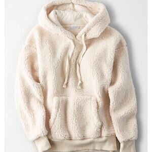American Eagle Sherpa Fleece Hoodie Pullover in Beige Women's Medium